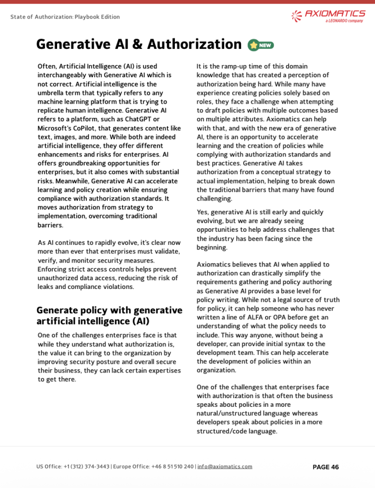 A look at the AI section in the State of Authorization playbook